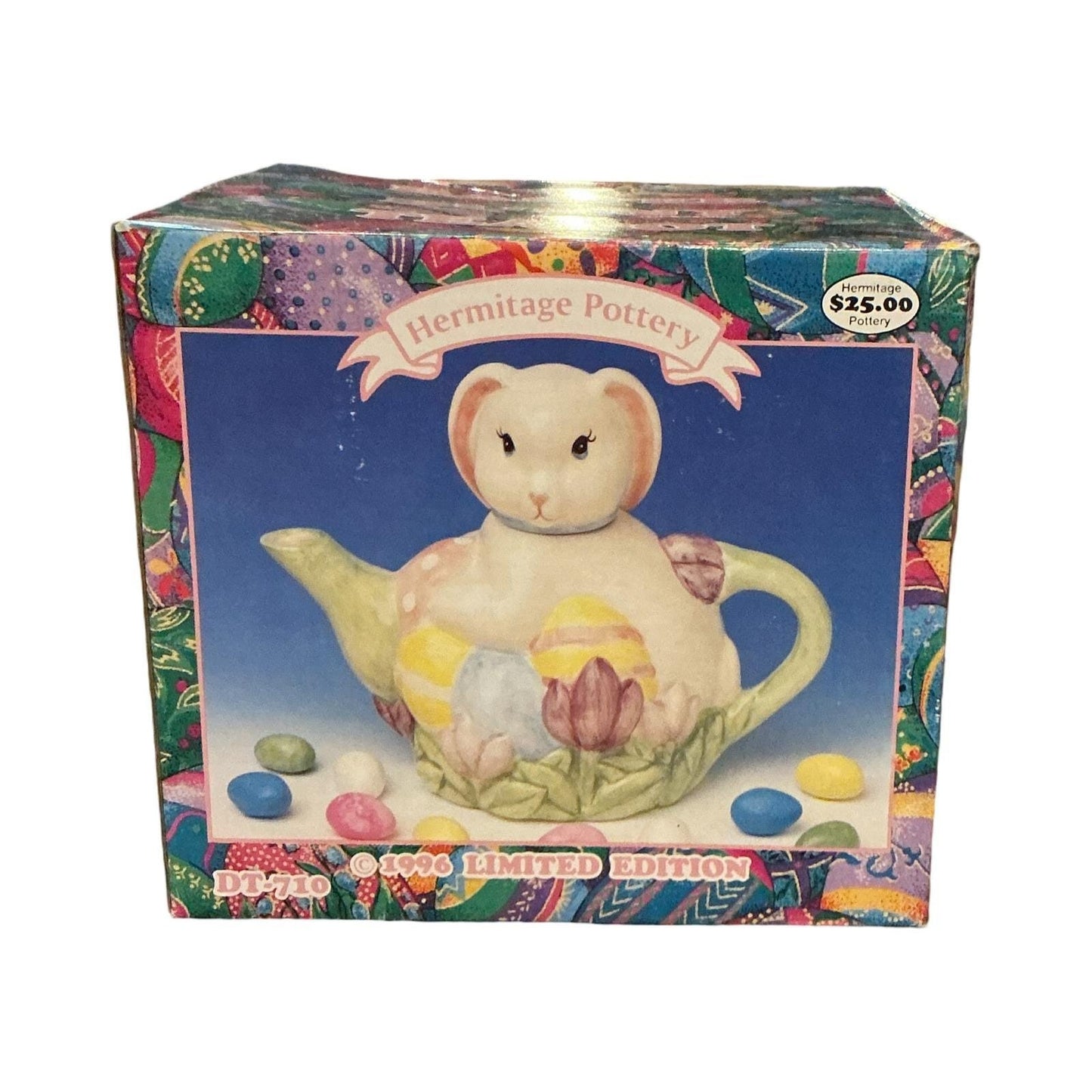 Vintage 1996 Hermitage Pottery Easter Bunny Teapot Limited Edition DT-710 Pastel