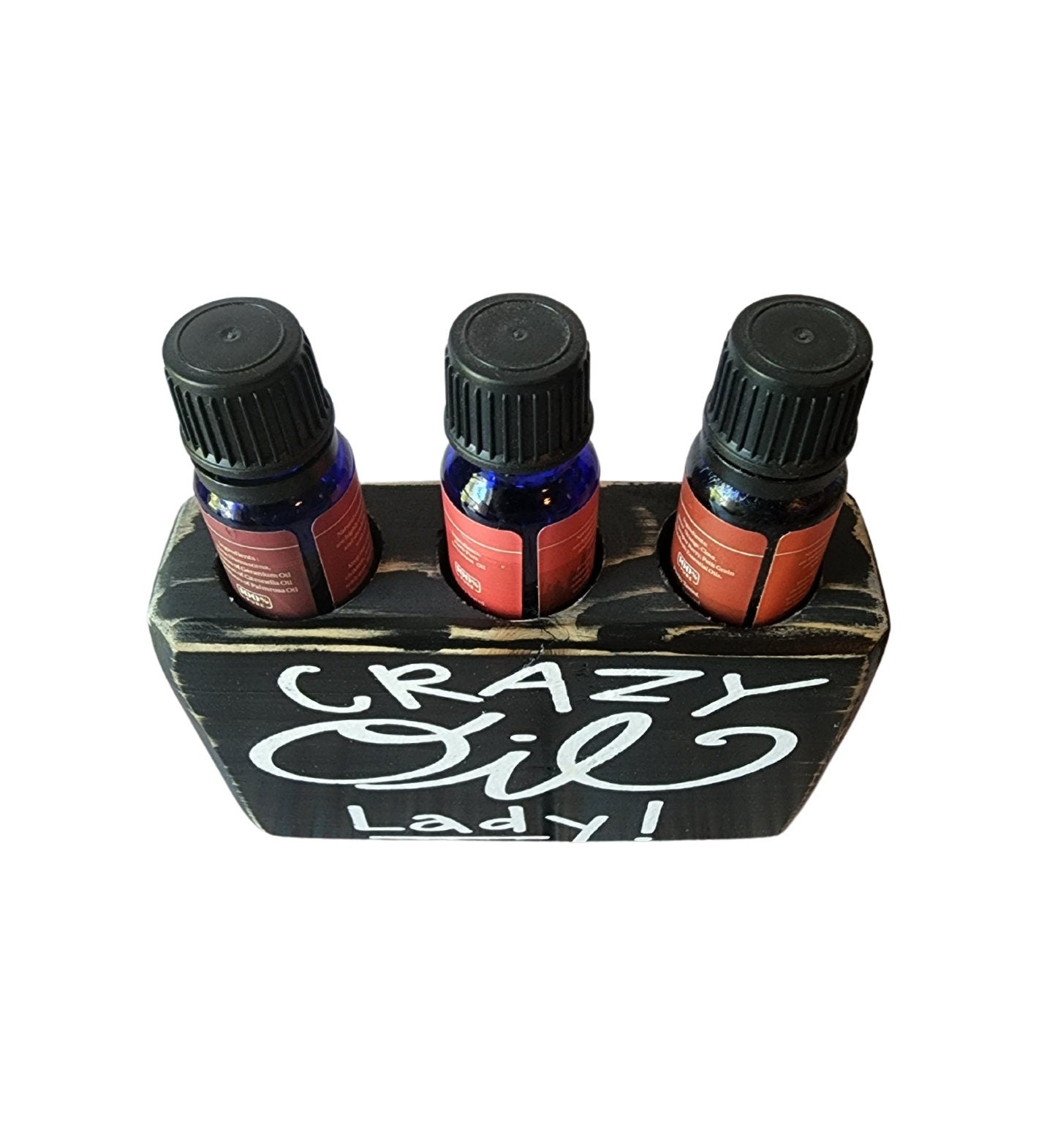 Essential Oil Holder With Words - Crazy Oil Lady - Funny Oil Holder - Apothecary Decor - Rustic Oil Holder - Wood Essential Oil Shelf