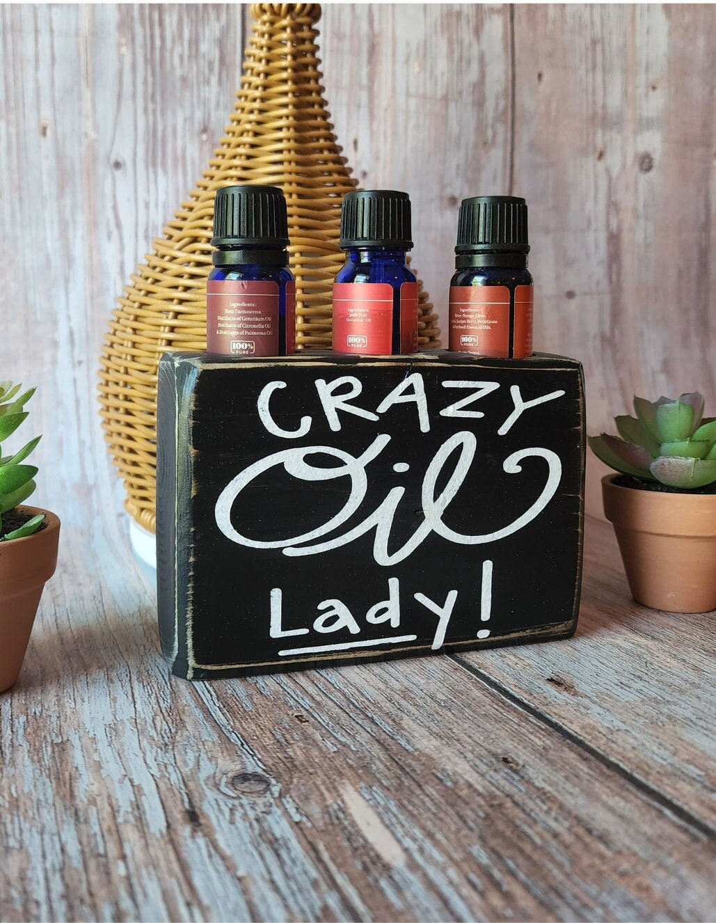 Essential Oil Holder With Words - Crazy Oil Lady - Funny Oil Holder - Apothecary Decor - Rustic Oil Holder - Wood Essential Oil Shelf
