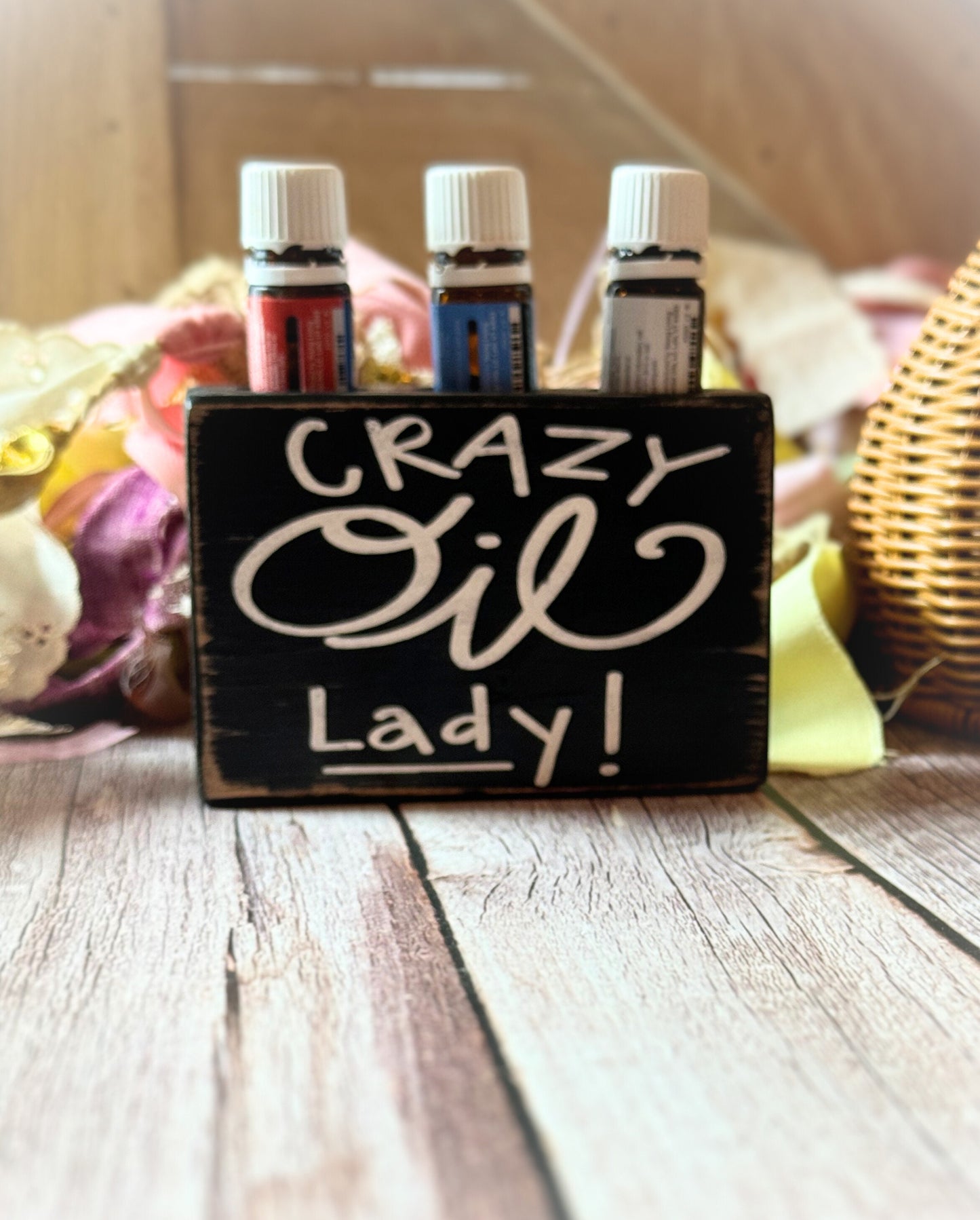 Essential Oil Holder With Words - Crazy Oil Lady - Funny Oil Holder - Apothecary Decor - Rustic Oil Holder - Wood Essential Oil Shelf