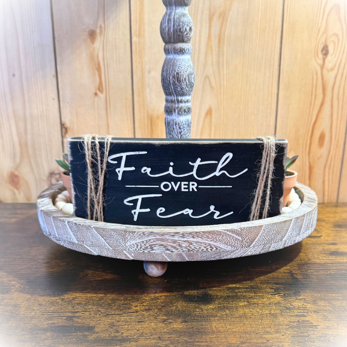 Faith Over Fear Sign - Inspirational Gift - Black and White Home Decor - Religious Gift - Thinking of You - Farmhouse Shelf Sitter