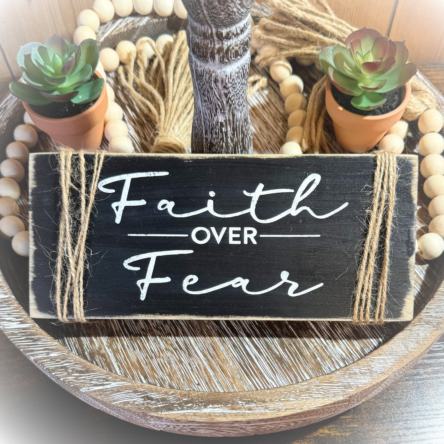 Cancer Survivor Gift - Get Well Soon - Custom Wooden Sign - Rustic Shelf Sitter - Faith Over Fear - Inspirational Sign - Wood Word Art