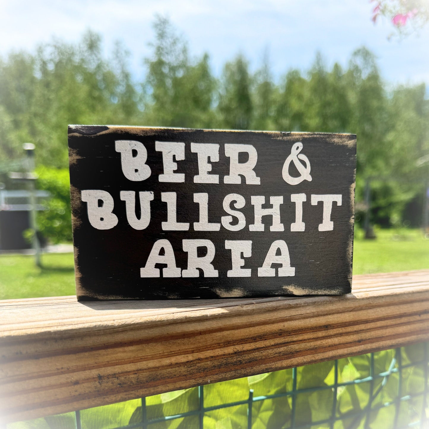 Funny Bar Decor - Wood Home Bar Sign - Shelf Sitter - Beer and Bullshit Area Sign - Funny Bar Sign - Man Cave Sign - Rustic Tiered Tray Sign