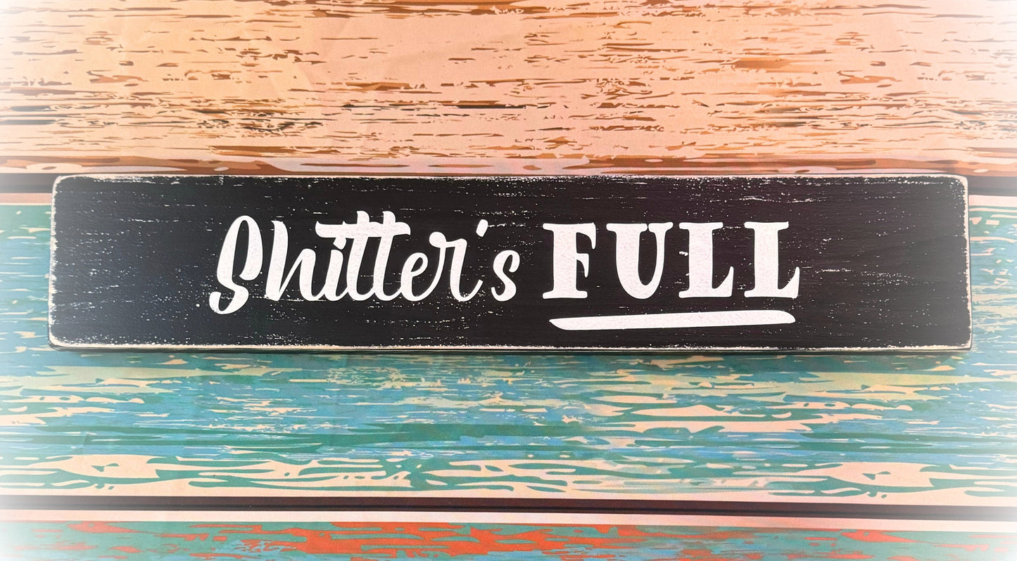Funny Bathroom Sign – Rustic Hand-Painted Wood Decor, Customizable
