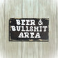 Funny Bar Decor - Wood Home Bar Sign - Shelf Sitter - Beer and Bullshit Area Sign - Funny Bar Sign - Man Cave Sign - Rustic Tiered Tray Sign