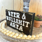 Funny Bar Decor - Wood Home Bar Sign - Shelf Sitter - Beer and Bullshit Area Sign - Funny Bar Sign - Man Cave Sign - Rustic Tiered Tray Sign