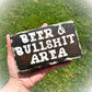 Funny Bar Decor - Wood Home Bar Sign - Shelf Sitter - Beer and Bullshit Area Sign - Funny Bar Sign - Man Cave Sign - Rustic Tiered Tray Sign