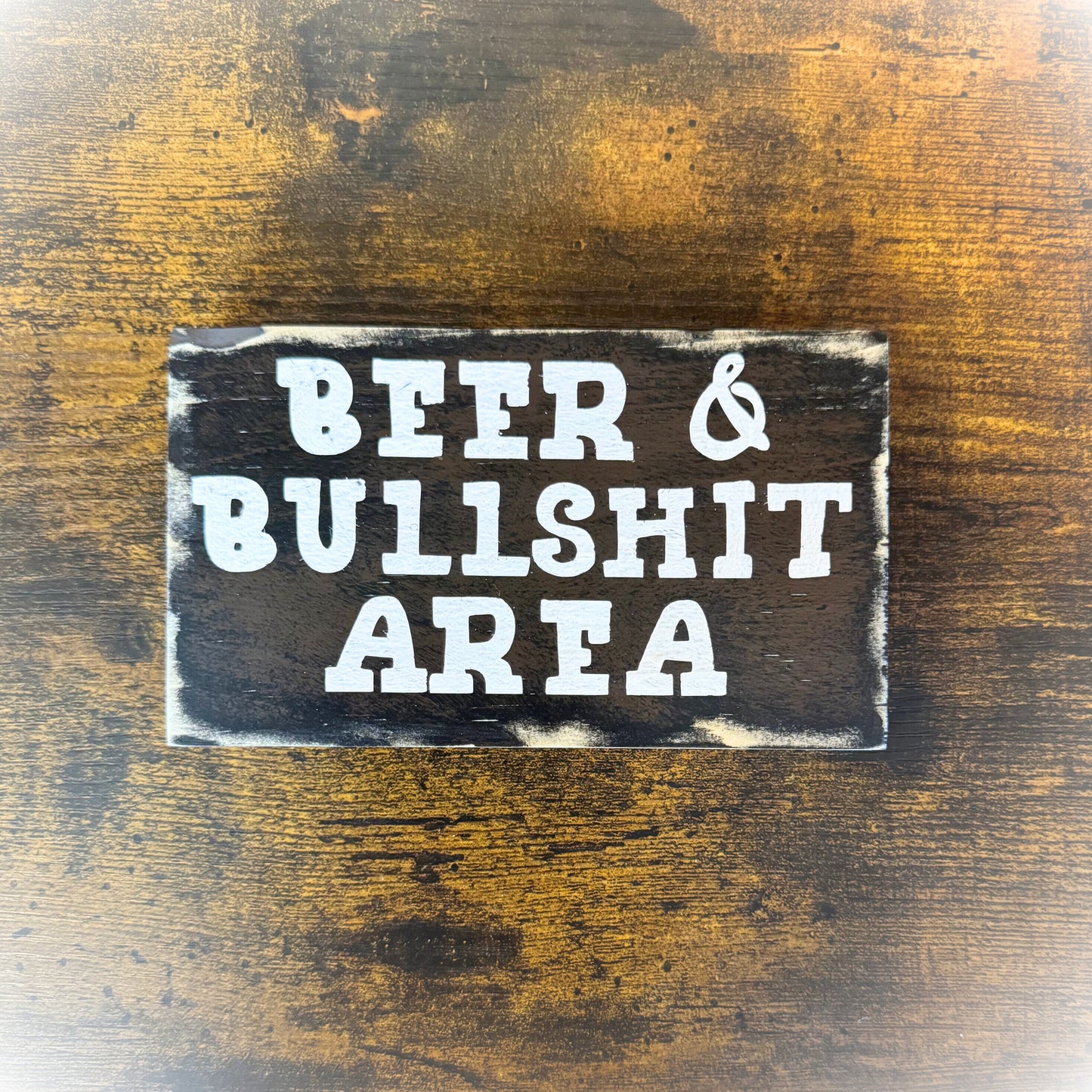 Funny Bar Decor - Wood Home Bar Sign - Shelf Sitter - Beer and Bullshit Area Sign - Funny Bar Sign - Man Cave Sign - Rustic Tiered Tray Sign