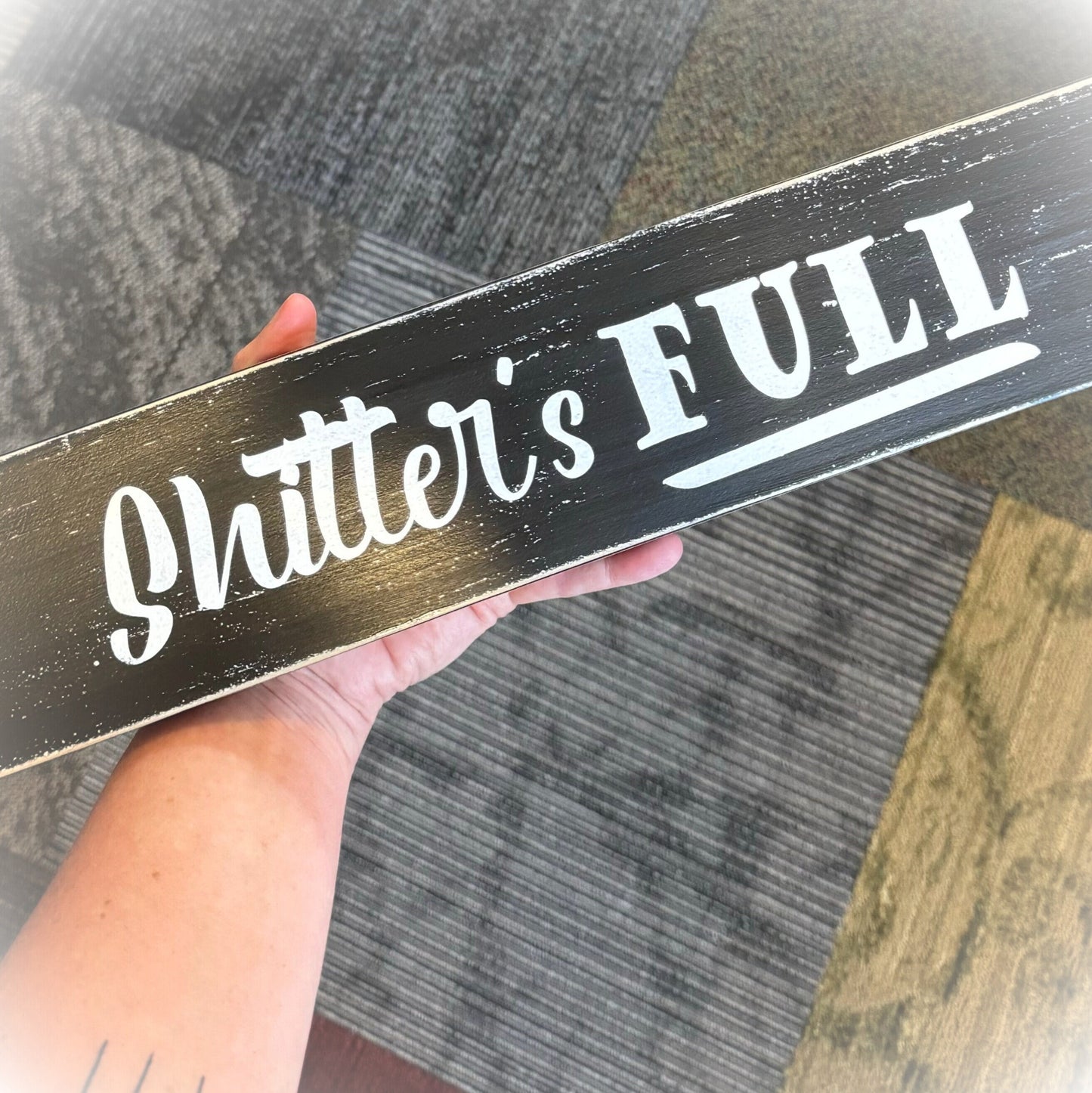 Funny Bathroom Sign – Rustic Hand-Painted Wood Decor, Customizable