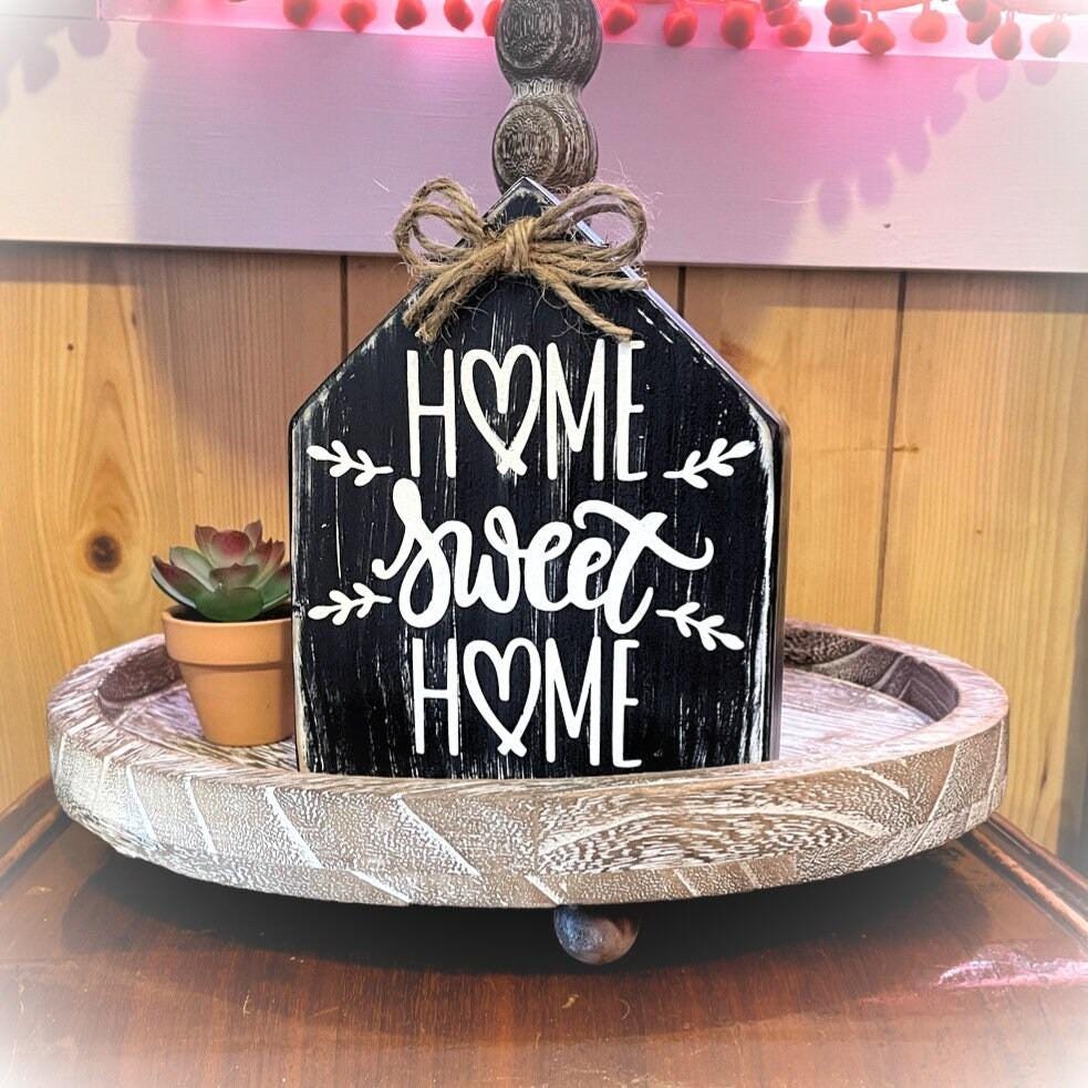 Basket Case Designs Home Sweet Home Rustic Wood House Sign Black Farmhouse Decor