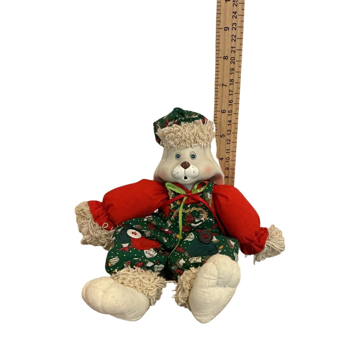 Vintage TL Toys 1995 Christmas Bunny Rabbit Plush Green Red Holiday Doll 10"