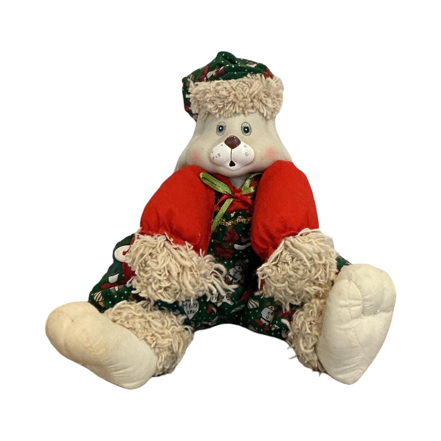 Vintage TL Toys 1995 Christmas Bunny Rabbit Plush Green Red Holiday Doll 10"