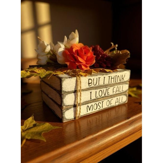 Handmade Wooden Book Stack - Rustic Fall Decor Sign