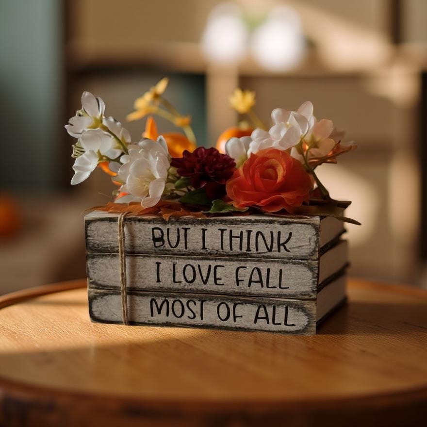 Handmade Wooden Book Stack - Rustic Fall Decor Sign