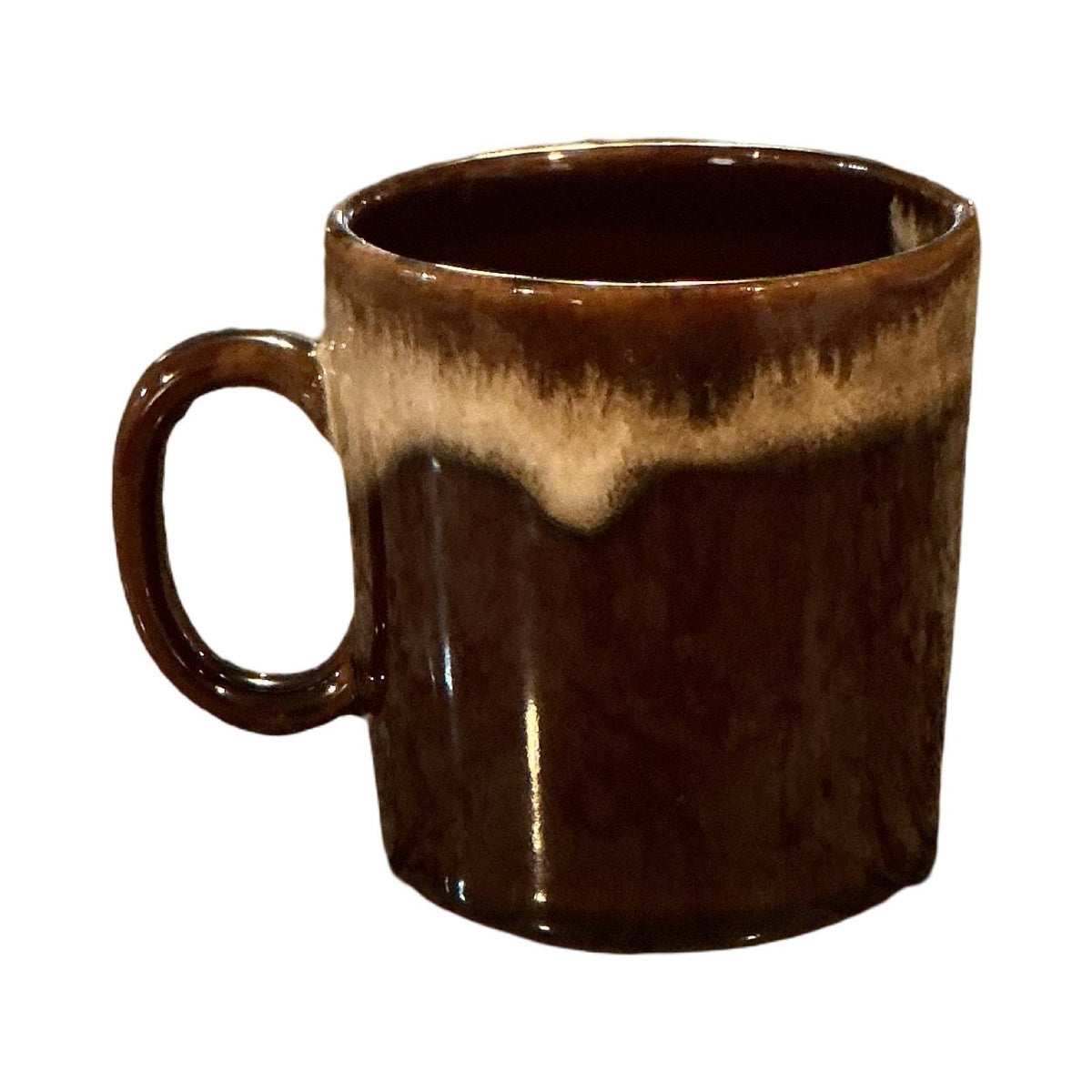 Vintage Brown Drip Glaze Ceramic Coffee Mug Mid Century Modern 3in