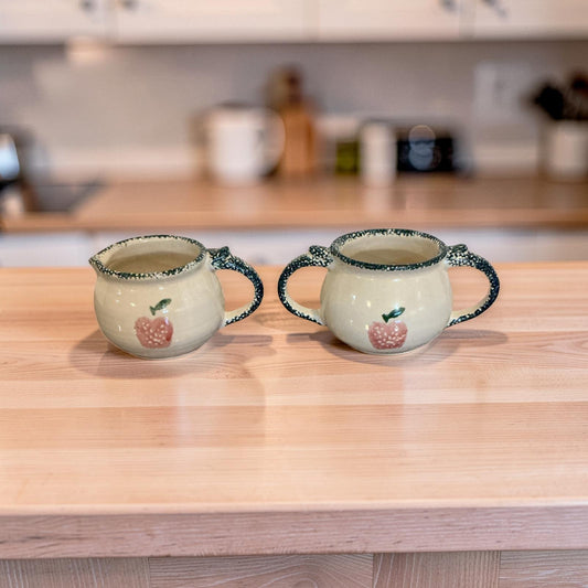 Loomco China Cream and Sugar Set Apple Motif Ceramic Farmhouse Cottagecore