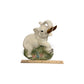 Vintage Ceramic Elephant Figurine With Gold-Tone Tusks On Grass & Flowers 11" x 9.5"