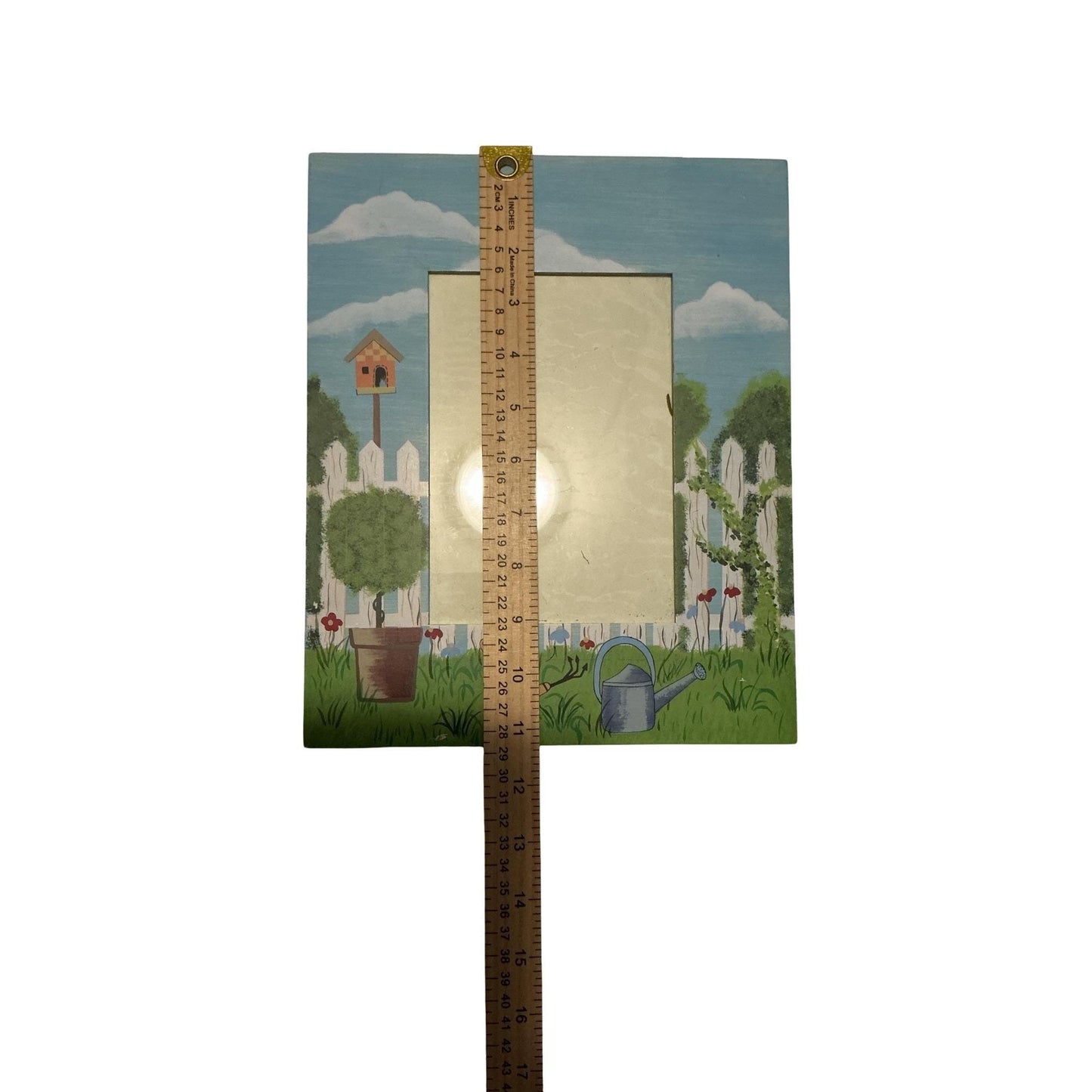 Rare Vintage Garden Scene Wooden Picture Frame 12” X 9.25” X .50” With Easel Back
