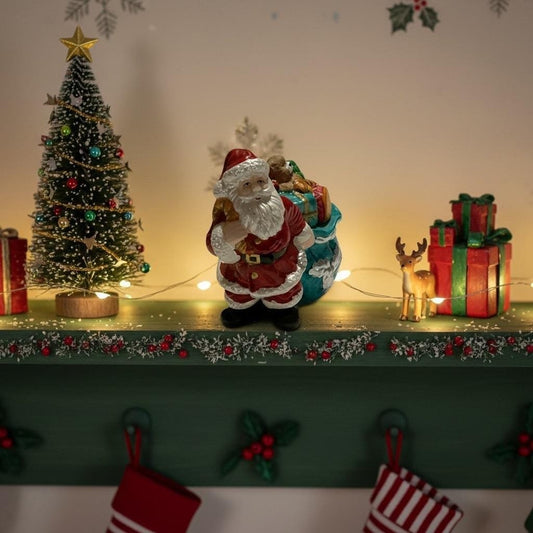Vintage Santa Claus Candle Holder With Bag Of Gifts Ceramic Candle 5" x 3" x 4.5" Holiday Décor