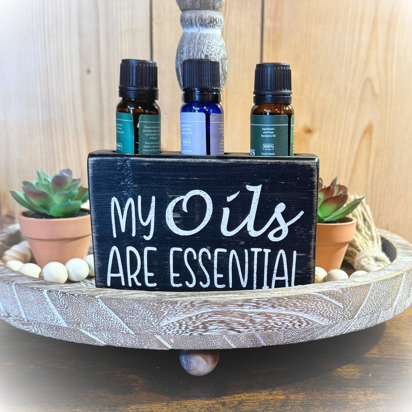 Basket Case Designs My Oils Are Essential Wood Sign Essential Oil Holder Black