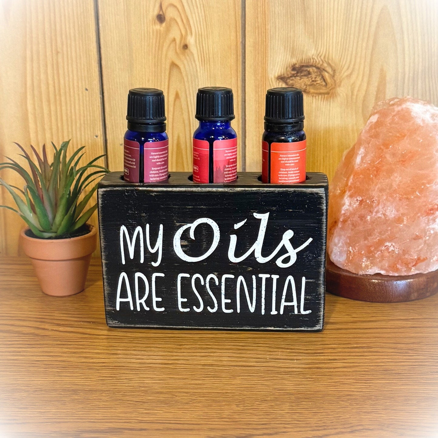 Basket Case Designs My Oils Are Essential Wood Sign Essential Oil Holder Black