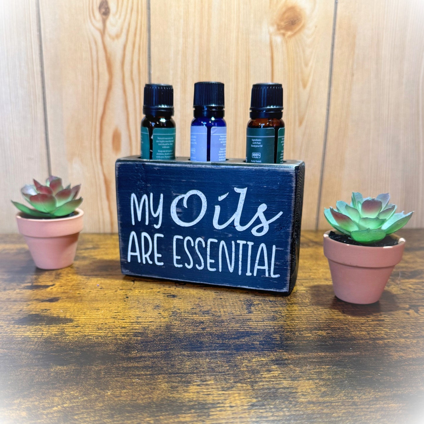 Basket Case Designs My Oils Are Essential Wood Sign Essential Oil Holder Black