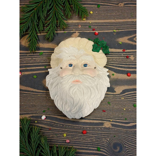 Vintage Santa Claus Wall Hanging 8" x 4" Hand-Painted Christmas Decor With Holly Accent