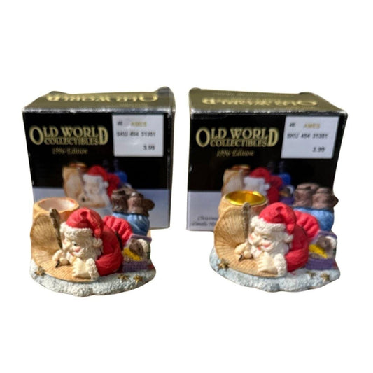 1996 Old World Collectibles Christmas Candle Holders Hand-Painted Porcelain