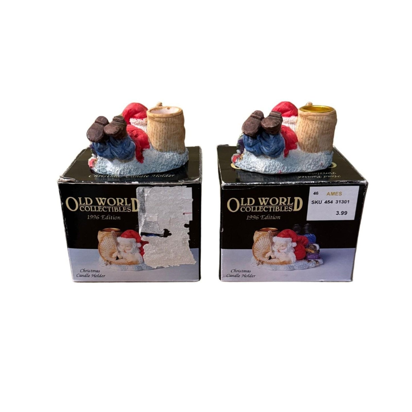1996 Old World Collectibles Christmas Candle Holders Hand-Painted Porcelain