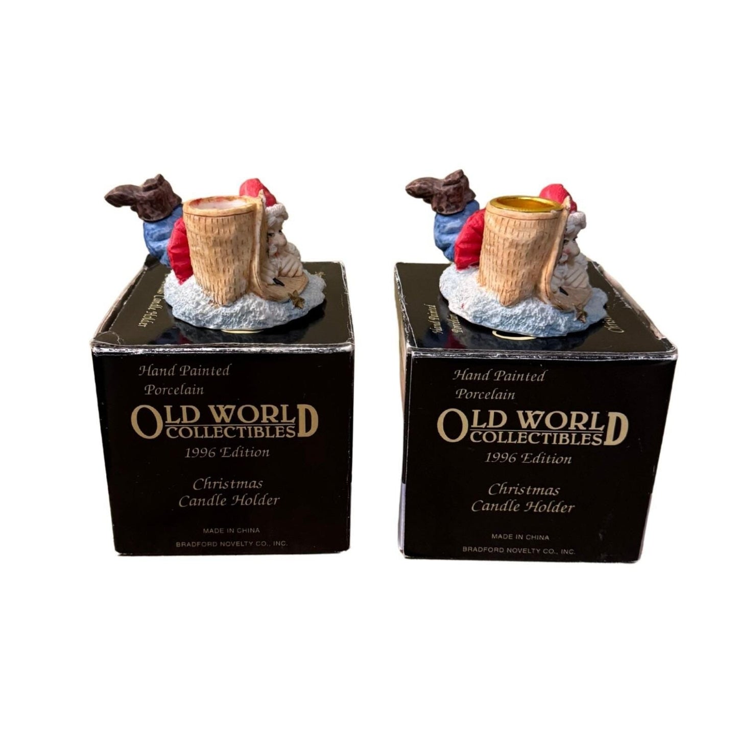 1996 Old World Collectibles Christmas Candle Holders Hand-Painted Porcelain