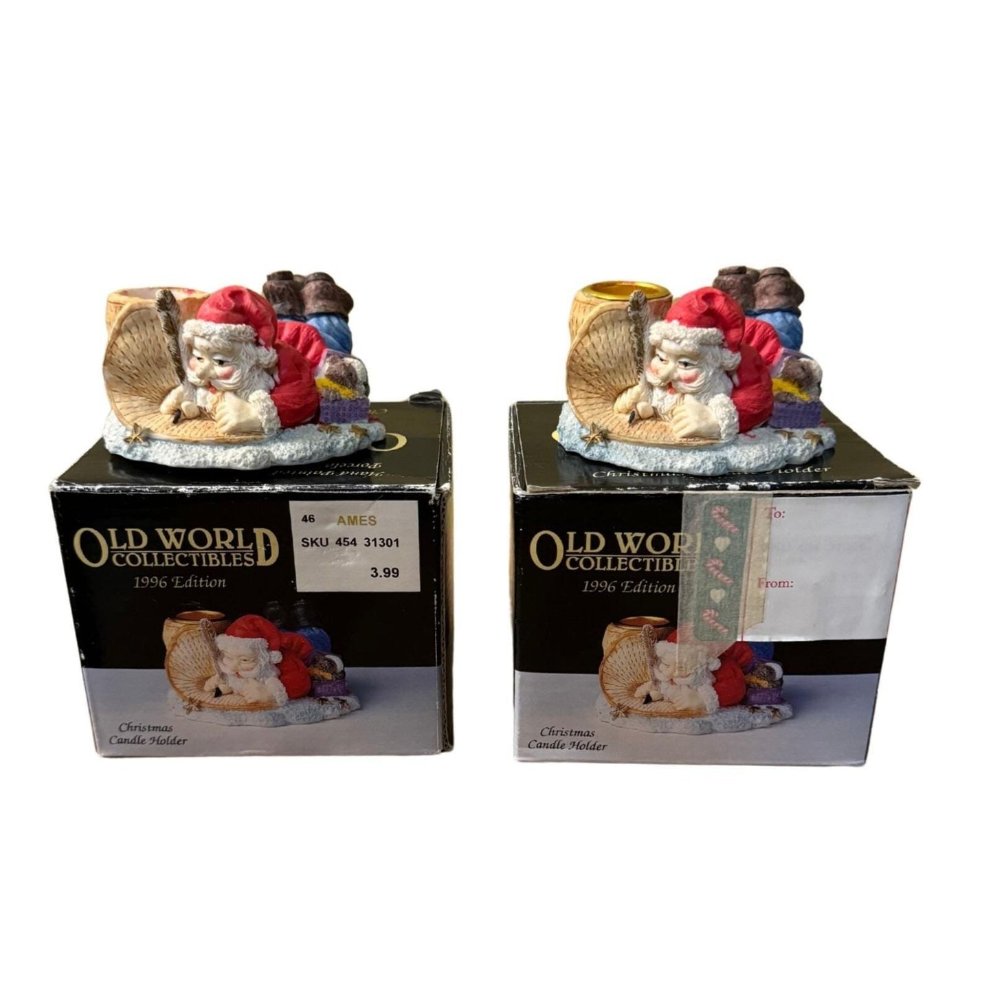 1996 Old World Collectibles Christmas Candle Holders Hand-Painted Porcelain