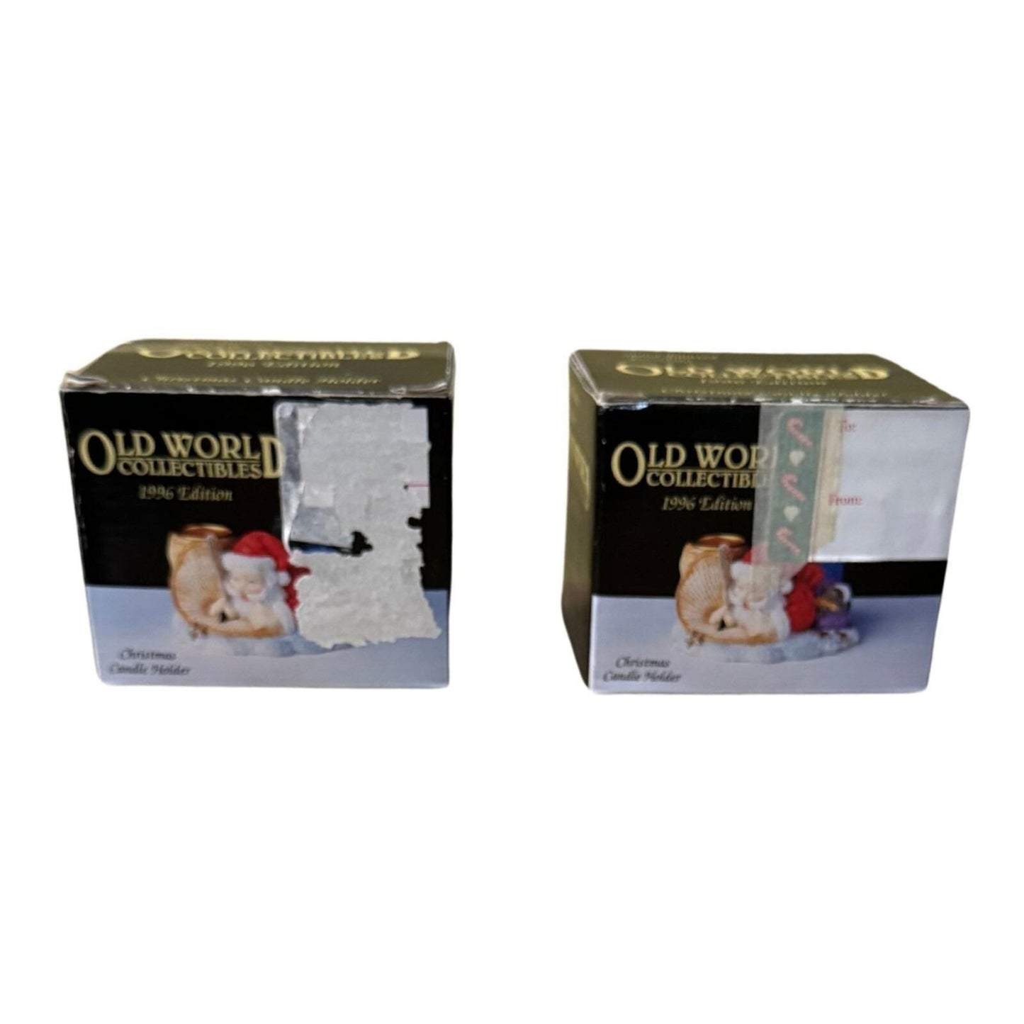 1996 Old World Collectibles Christmas Candle Holders Hand-Painted Porcelain