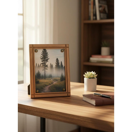 Vintage Handmade Wooden Photo Frame With Plastic Cover & Brass Screws
