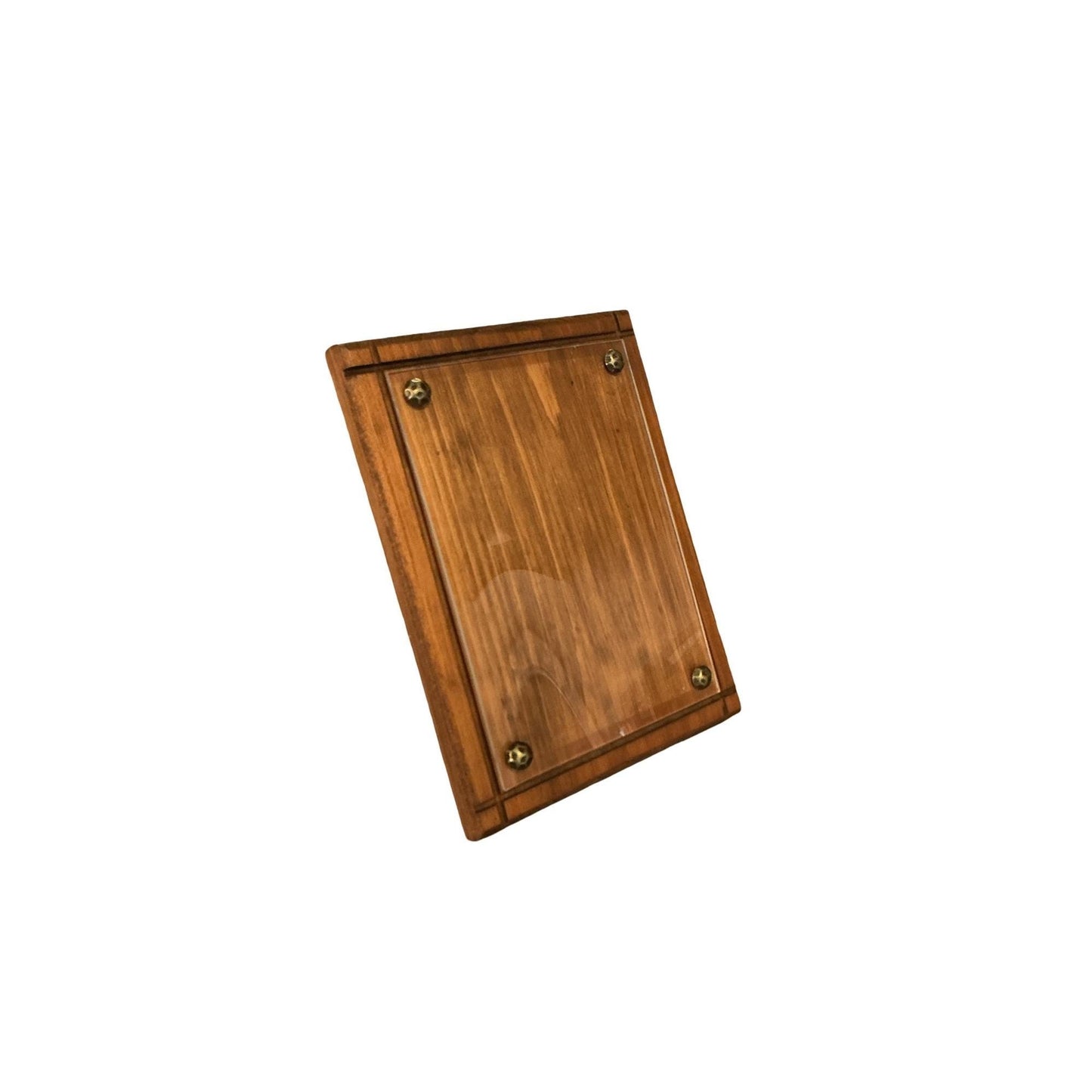 Vintage Handmade Wooden Photo Frame With Plastic Cover & Brass Screws