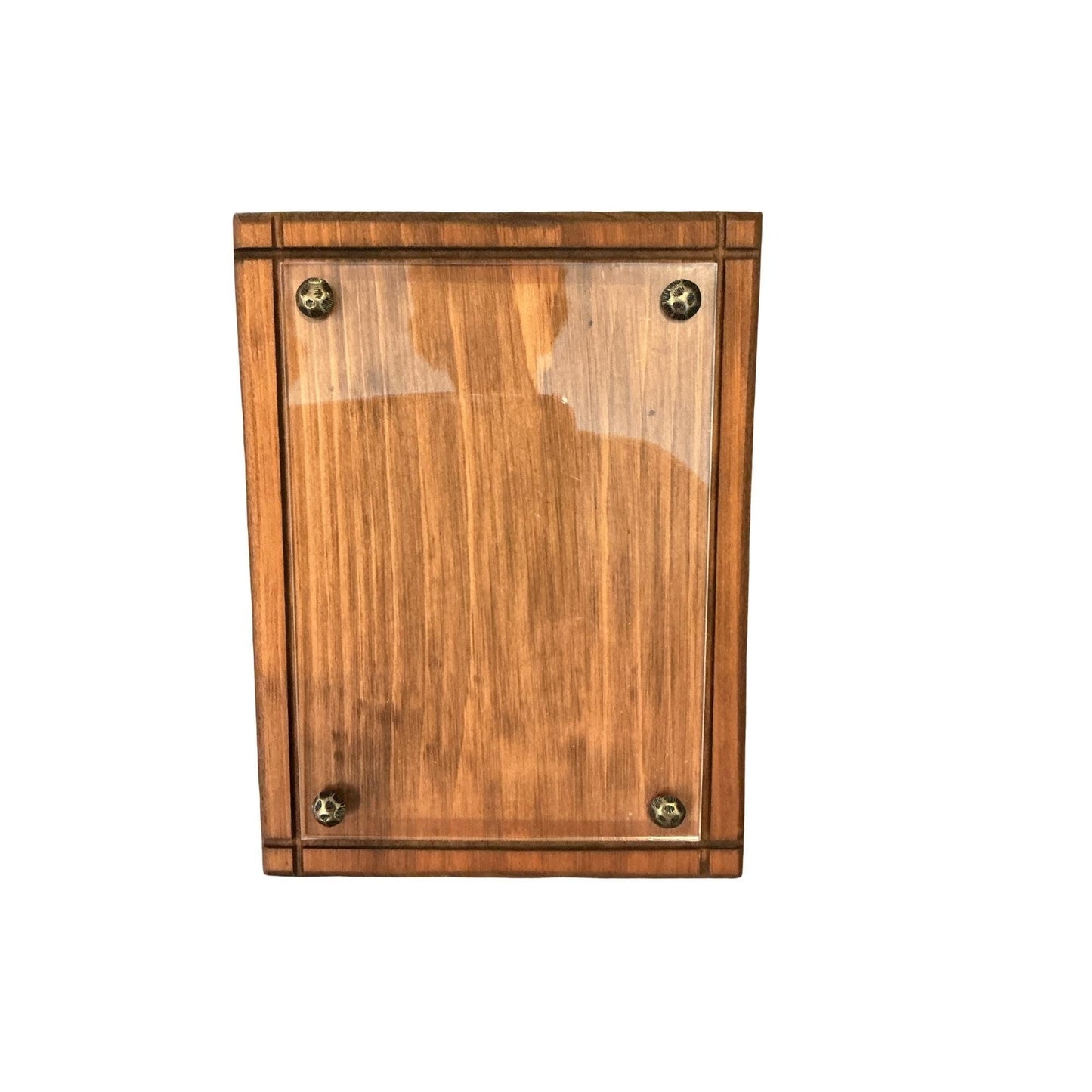 Vintage Handmade Wooden Photo Frame With Plastic Cover & Brass Screws