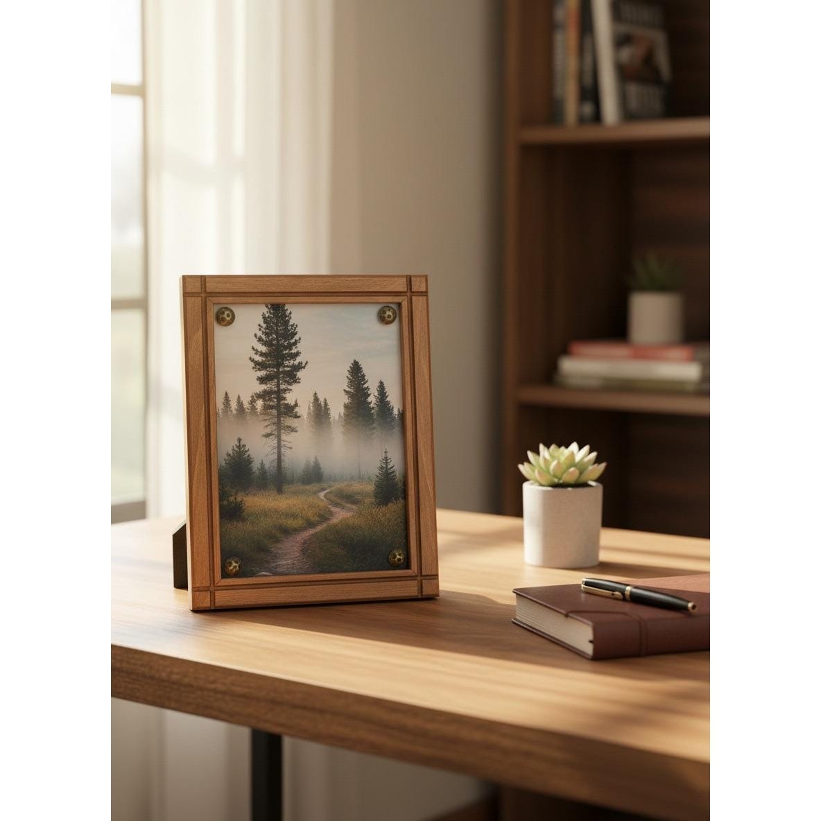 Vintage Handmade Wooden Photo Frame With Plastic Cover & Brass Screws