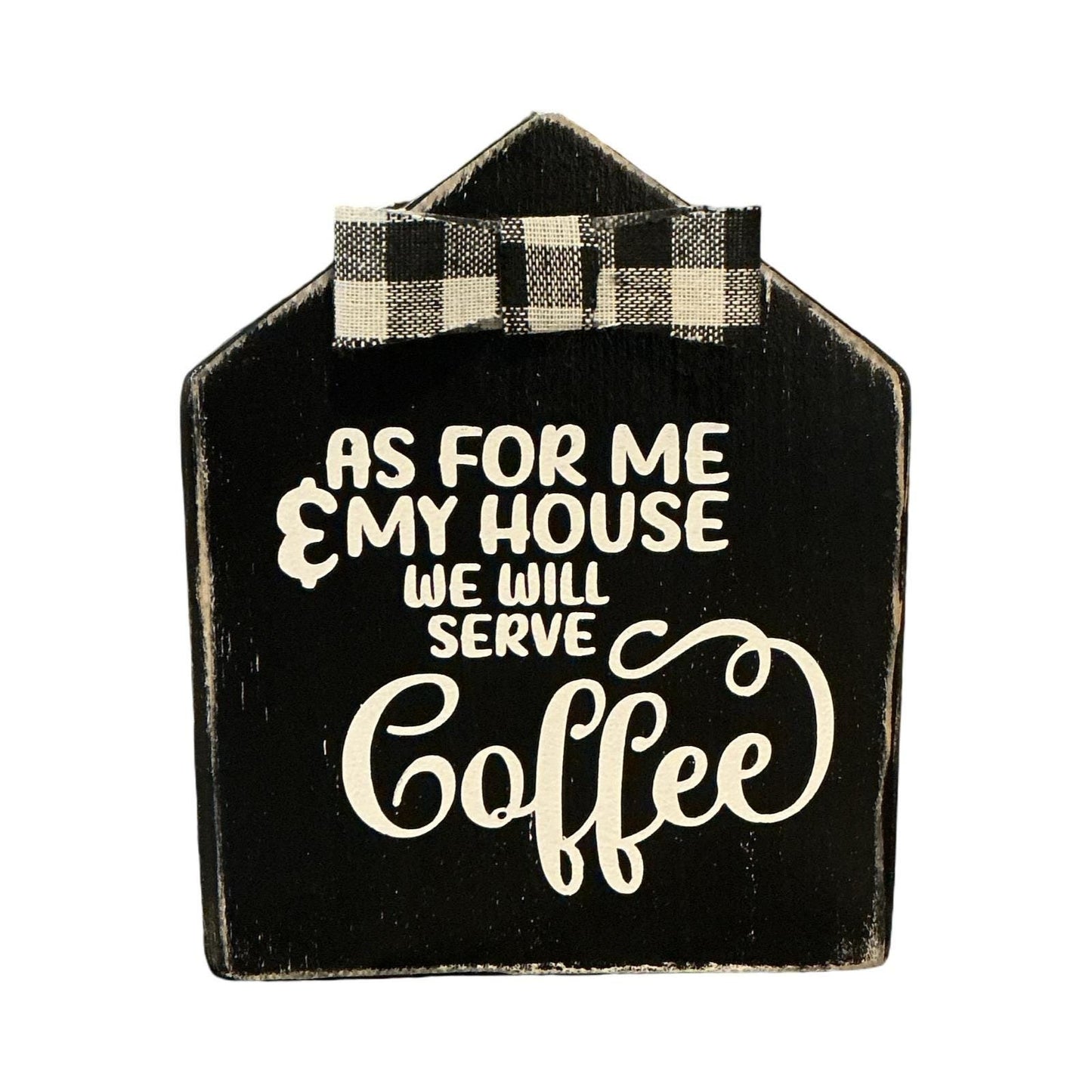 Rustic Wood Coffee Sign House Block Buffalo Check Bow Farmhouse Decor