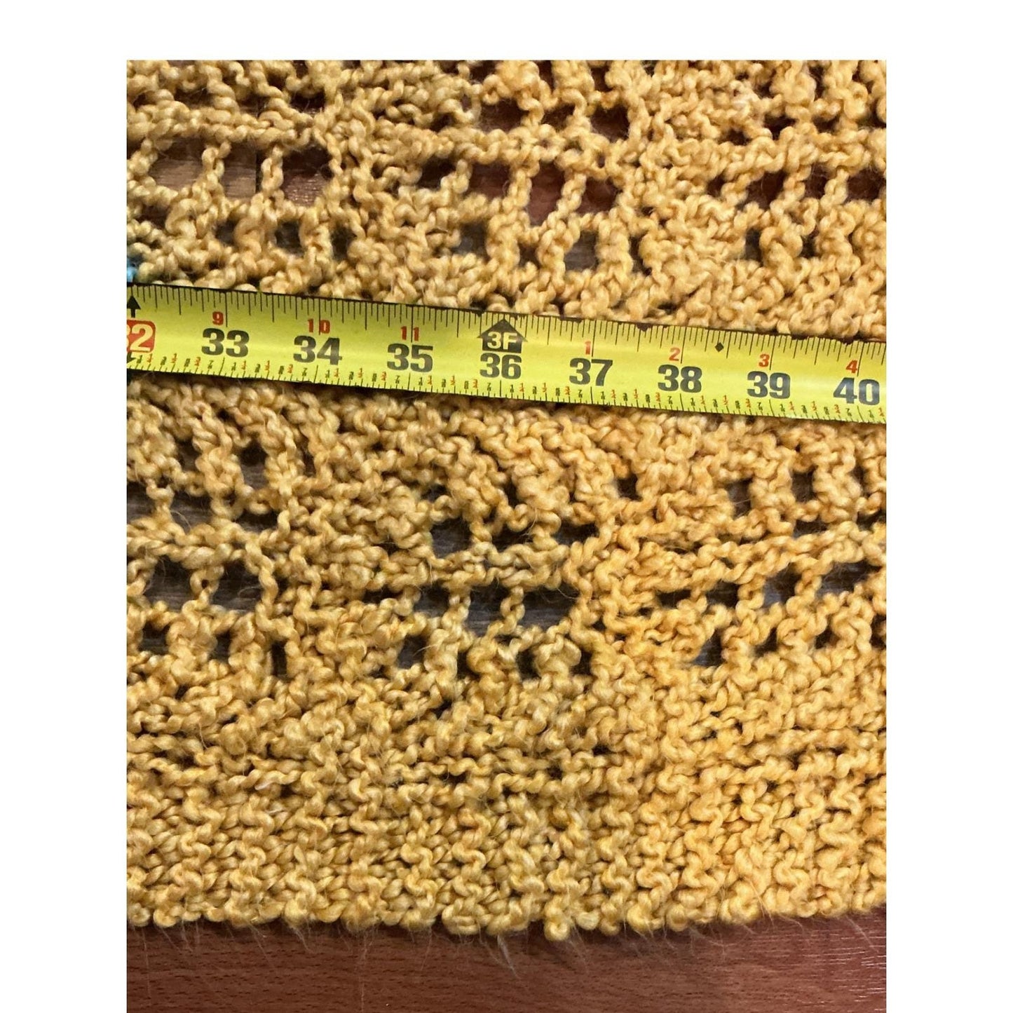 Handmade Vintage Crochet Ripple Afghan Throw Blanket Mustard Yellow Teal 54x40