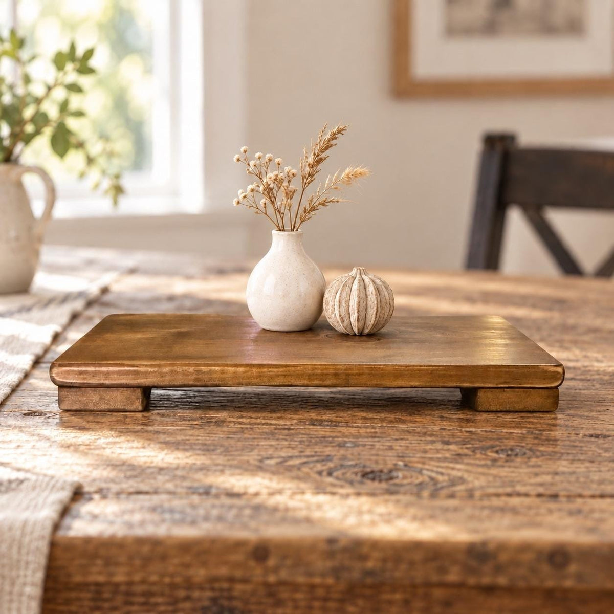 Handmade Wooden Riser Tray Rectangular Pedestal Stand Brown Farmhouse 16x9.25in